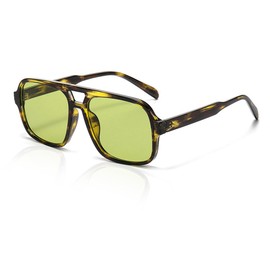 XITUADDA Retro Sunglasses for Women Men Classic 70s Oversized Square Sunglasses UV400 Protection, Leopard/Green