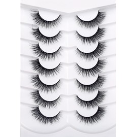 Pooplunch False Eyelashes Fluffy Natural Cat Eye Look Wispy Extensions Fake Eyelashes Faux Mink Lashes 7 Pairs Pack