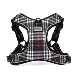 Elevant Adjustable Dog Harness, Step-in Reflective Breathable Durable Harness, Soft Padded Lightweight Vest Harness with Front Clip for Outdoor Walking Running (S, Black Plaid)