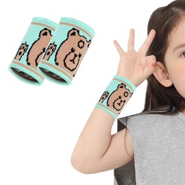 WUUAIR Wrist Brace, Compression Wrist Strap Support Wrist for Kids, Youth, Boys& Girls, One Size, Sports Wristband 1 pair (Green Bear)