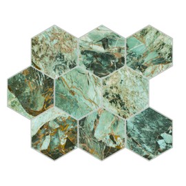 Miscasa Peel and Stick Marble Hexagon Tile – 6 Sheets Self Adhesive Glossy Green Marbled Wall Tiles for Kitchen Backsplash & Bathroom, Stick On Decorative Wall Tiles