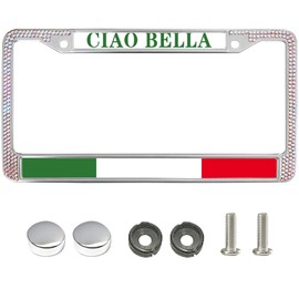 Italian Flag Faith Rhinestone License Plate Frame Christian Italy Pride Stainless Steel License Plate Frame Sparkle Patriotic Italy Flag Bling License Plate Frame for Car Lovers with Chrome Screw Caps