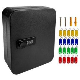 LUMITERRA Key Box, Key Safe 20 Digit Combination Code for Outdoor and Indoor, Key Box, Robust, Safe, Key Box for Garages, Replacement House Keys, School, Office, Black