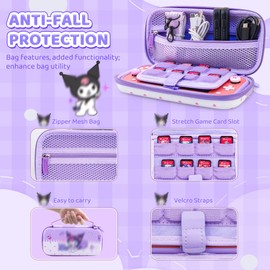 HYPERCASE - Juego de funda de transporte con diseño de Switch Lite con funda protectora suave color morado, protector de visualización, correa para el hombro y 2 empuñaduras para el pulgar