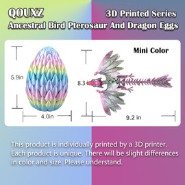 QOUXZ Dynamic 3D Printed Dragon Eggs with Dragon Inside，Wings Movable Feathered Wyvern,Full Articulated Crystal Flying Fidget Archaeoptera Animals Toy