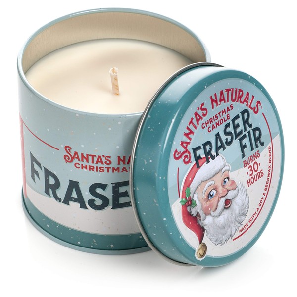 Santa's Naturals Fraser Fir Christmas Candle | Fresh Cut Christmas Tree Fragrance | Sustainably Sourced Soy and Beeswax | 30 Hour Burn Time | 9oz