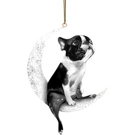 Small Pendant Wood Christmas Decoration Dog Christmas The on Creative Sitting Moon Pendant Decoration (D, One Size) Christmas Tree Decorations