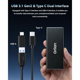 Orlian 500GB External Portable SSD Solid State Drive USB 3.1 Gen 2 Up to 500MB/s High-Speed Solid State Drive for Phone, Windows, Android, PC and More