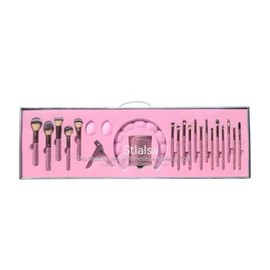 Juego profesional de brochas de maquillaje, 23 piezas, brochas sintéticas rosa y blancas con mango de diamante, para polvo, contorno, aplicación de so