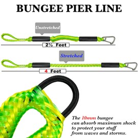 2.5 FeeT Boat Bungee Dock Lines 2PCS 316 Stainless Clip Boat Accessories Marine Grade Quickly Mooring (Green&Yellow, 2 1/2 Feet)