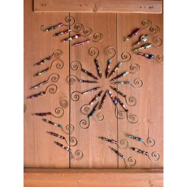 BuddhaArt Handmade Set of 4 Rustic Hanging Hooks Ornaments Recycled Metal Multicolored Glass Beads
