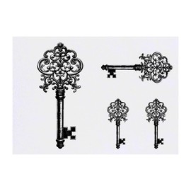 4 x 'Vintage Key' Temporary Tattoos - Water Resistant, Skin-Safe, Non-Toxic Transfers, Mixed Sizes (TO00083736)