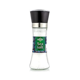Eurosalt Sea Salt Grinder 200 g, Refillable and Reusable, Adjustable Coarseness, Sea Salt Glass Mill for Kitchen