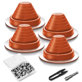 #3 Metal Roof Vents Flashing, Pipe Roofing Boots Kit for Houses Fits Pipe Od 1/4" to 5", High Temp Silicone Roof Jacks Include Roofing Screws & Hex Socket and Scissors - 4 Pcs, Orange