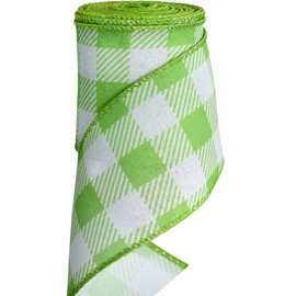 TONIFUL 2.5 Inch Wired Edge Ribbon, Green and White Plaid Check Burlap Ribbon, Summer Spring Wired Ribbon, for Gift Wrapping, Wreath Bows Making, Crafts Home Decoration, Easter Decor（Green，6yds）