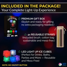 48pk Light Up Ice Cubes for Drinks + 4pk Bonus Reusable Straws – LED Glowing Cubes – Flashing Color Changing - Reusable Water Activated for Bath, Cocktails & Party