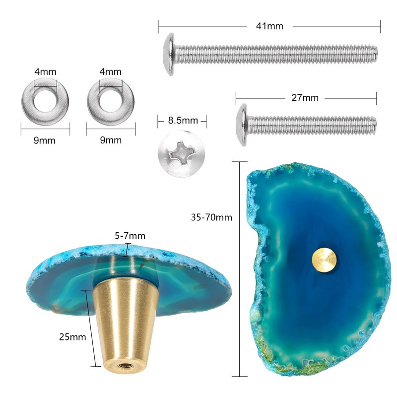 KYEYGWO Natural Blue Agate Slice Cabinet Knobs, Set of 2