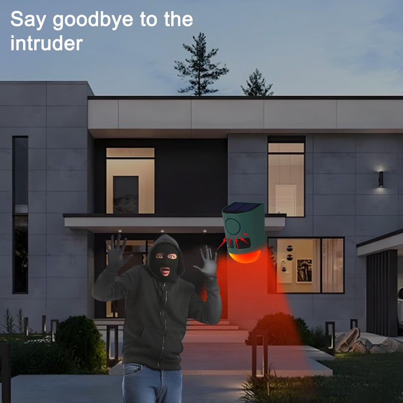QXMH Solar Outdoor Motion Sensor Alarm-112db Motion Detector Alarm Light,Alarm