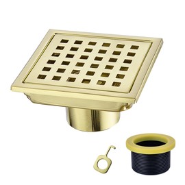 Square Shower Drain 4 inch, Nicmondo Floor Waste Drain Point Center with Removable Grate Cover, 304 Stainless Steel, 11cm x 11cm, PVD Brushed Gold