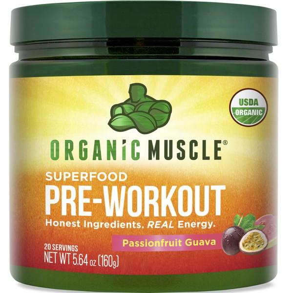 Organic Muscle Clean Pre Workout Powder for Men & Women, Passionfruit Guava - USDA Organic Preworkout Supplement for Endurance - Vegan, Natural, Plant-Based, Low Caffeine Pre-Workout Energy Powder