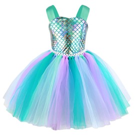 Discoball Girls Princess Dress Kids Mermaid Fancy Dress Party Costume Princess Dress Up Tulle Tutu Dress with Headband for Girl Toddlers Age 2-12 Years