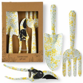 MIJOMA Gartenwerkzeugset – 3-teilig, Stahl, Blumendesign, Schaufel, Harke & Schere, ergonomisch, robust, 28 x 8 cm, für Hobbygärtner & Pflanzenfreunde