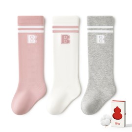 Beibi 3 PCS Baby Socks, Toddler Knee High Socks, Cotton Newborn Stockings Socks for Little Girls & Boys, Infants Kids, Four Seasons 100% Cotton, Preemie