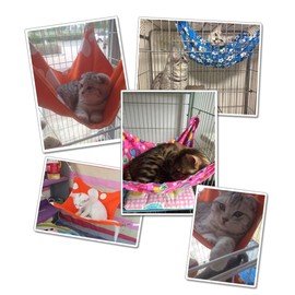 Hillento Cat Hammocks Bed Use with Cage or Chair, Reversible 2 Sides Small Pet Hammock for Kitten, Ferret, Rabbit, Rat Hammock Comfortable Pet Hanging Bed, Soft Sleepy Pad, Orange