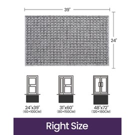 DEXI Dirt Trapper Door Mat, 24x39 Washable Doormat, Dirt Resistant and Absorbent, Easy Clean Low-Profile Floor Rugs for Entryway, Front Door, and Inside Entrance, Checkered Grey