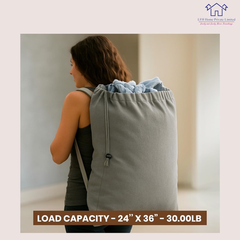 LFH Home Cotton Canvas Extra Large Laundry Bag with Handle,