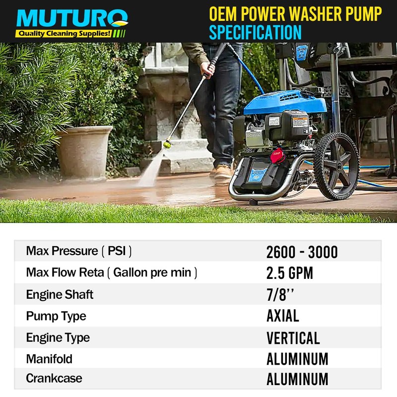 MUTURQ Vertical Pressure Washer Pump 7/8" Shaft, 3000 PSI, 2.5