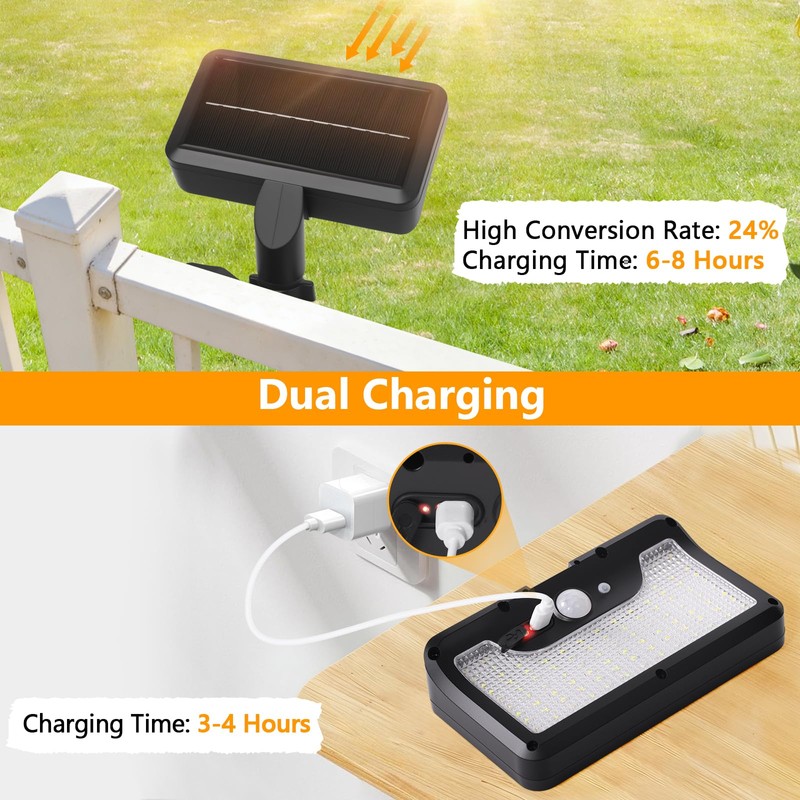 Magnetic Solar Lights Outdoor with Motion Sensor, USB & Solar
