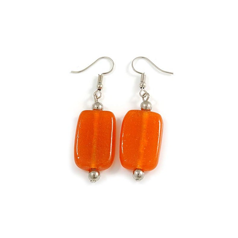 55mm Tall Orange Glass Square Drop Earrings