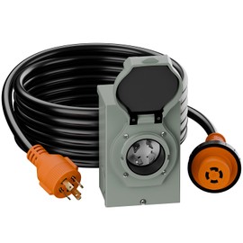 15ft Nema L14-30P Waterproof RV 30Amp Power Inlet Box and L14-30P Extension Cable 15FT, ETL Listed 30A Generator Power Inlet, Outdoor use L14-30 30A 125V 3750W Inlet Box with LED Light AC0067