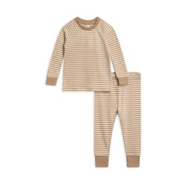 Colored Organics 2-Piece Organic Cotton Pajama Sets - Long Sleeve Jammie Set - Clay Stripe - 4T