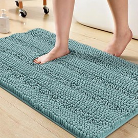 Turquoize Bathroom Rugs Shaggy Chenille Bath Rug Non Slip Thick Shaggy Bath Mats for Bathroom Chenille 1-Piece Bath Mat Set, Soft Super Absorbent Shower Rug Washable Mats, 20"x32", Aqua Haze