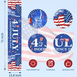 4th of July Table Runner Decorations - 71x15.8 Inch Linen Patriotic Table Runner for Fourth of July, Independence Day, Memorial Day, USA Flag Stars Pattern Table Cover for Home Party Decoration