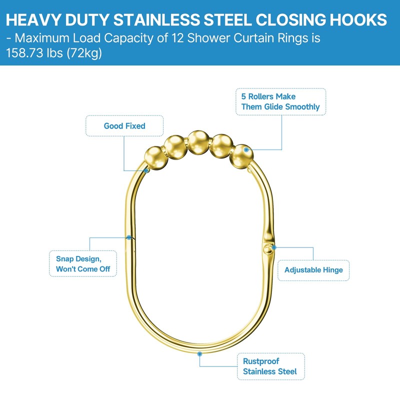 MENGJINGO 12PCS Wide Shower Curtain Hooks, Rust Proof Stainless Steel