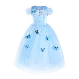 JerrisApparel Flower Girls Dress Princess Costume Butterfly Girl (4 Years, Sky Blue with Accessories)