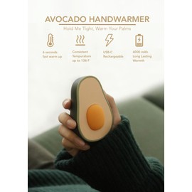 DesignNest Avocado Hadwarmer USB-C Rechargeable 4000 mAh Battery Electric Hand Warmer with USB Cable, Silicon Botton Reusable Portable Pocket Hand Heater Indoor Outdoor Gifts