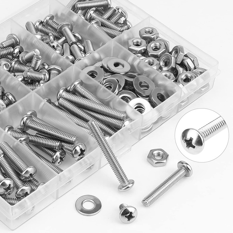 HELIFOUNER 200 Pieces #8-32 Phillips Pan Head Machine Screws Nuts