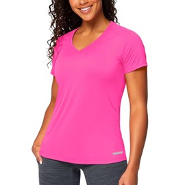Workout Tops for Women Short Sleeve V Neck(Hot Pink,M)