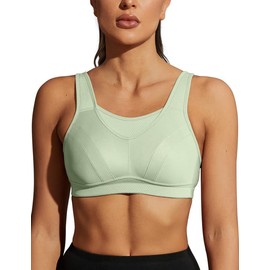 WingsLove Women's Shock Absorber Sports Bra High Impact High Support Adjustable for Large Breasts（Green，38DD）