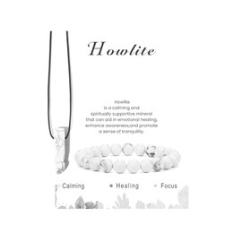 Pingyongchang Calming Yoga Bracelets Necklace Set, Relaxation Crystal Stone Mantra Bracelets for Women, Natural Crystal Stone Birthday Gifts, Black Leather Necklace for Men-Howlite