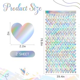 2 Pack Iridescent Heart Foil Fringe Curtain,3.3x6.6 ft Reflective Tinsel Backdrop for Birthday, Baby Shower, Wedding, Bachelorette, and Holiday Party Décor