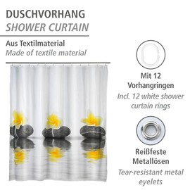 Wenko 20960100 Shower curtain Stones with Flower highquality textile fabric, washable, Plastic Polyester, Multicoloured