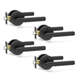 Amerdeco 4 Pack Matte Black Door Handles Interior,Knurled Privacy Door Handles with Lock,Heavy Duty Black Door Lever for Bedroom or Bathroom,Reversible Keyless for Left Right Handed Doors AM0033