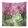 CHENGOR Tree Flower Tapestry Forest Path Red Cherry Blossom Wall