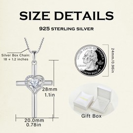 Wisbal Heart-Shaped Cross Necklace 925 Sterling Silver Cross Pendant Created Aquamarine Cross Jewelry for Women