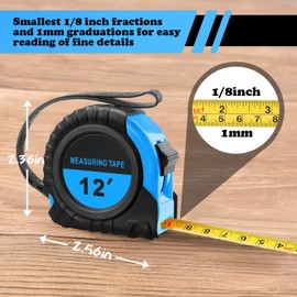 20 Pieces Easy Read Measuring Tape Bulk 12 FT Retractable Measuring Tape Small Tape Measure Measurement Tape with Pause Buttons for Engineer Contractors, Autowind and Lock, Blue